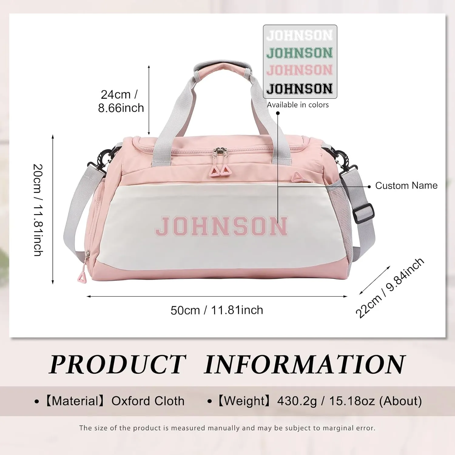 Personalized Gym Bag Custom Name Gym Bags for Men Women duffle bag for travel Weekend Sport Bag Carry On Bags for Airplanes Black Pink Purple 18x10x9 Inches