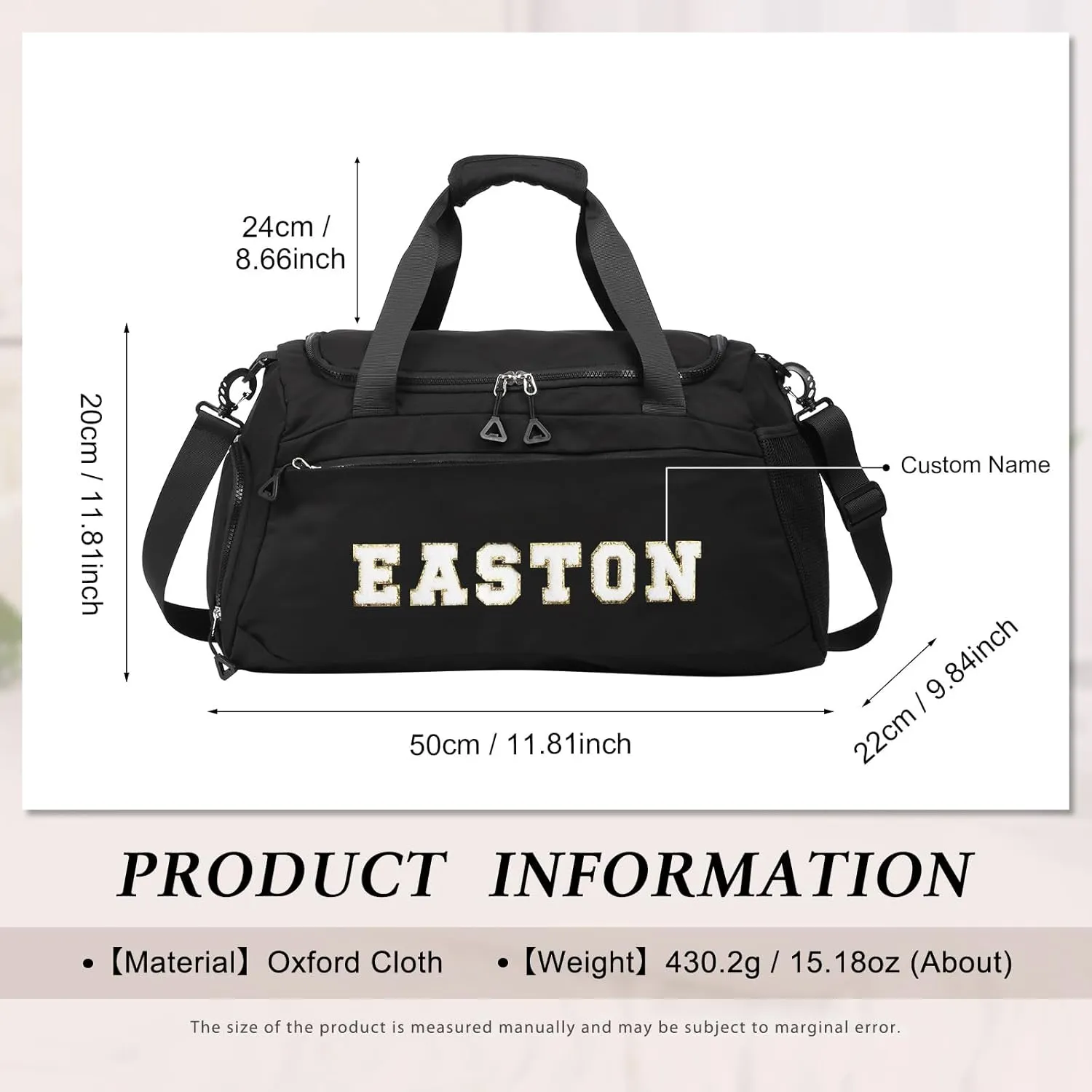 Personalized Gym Bag Custom Name Gym Bags for Men Women duffle bag for travel Weekend Sport Bag Carry On Bags for Airplanes Black Pink Purple 18x10x9 Inches