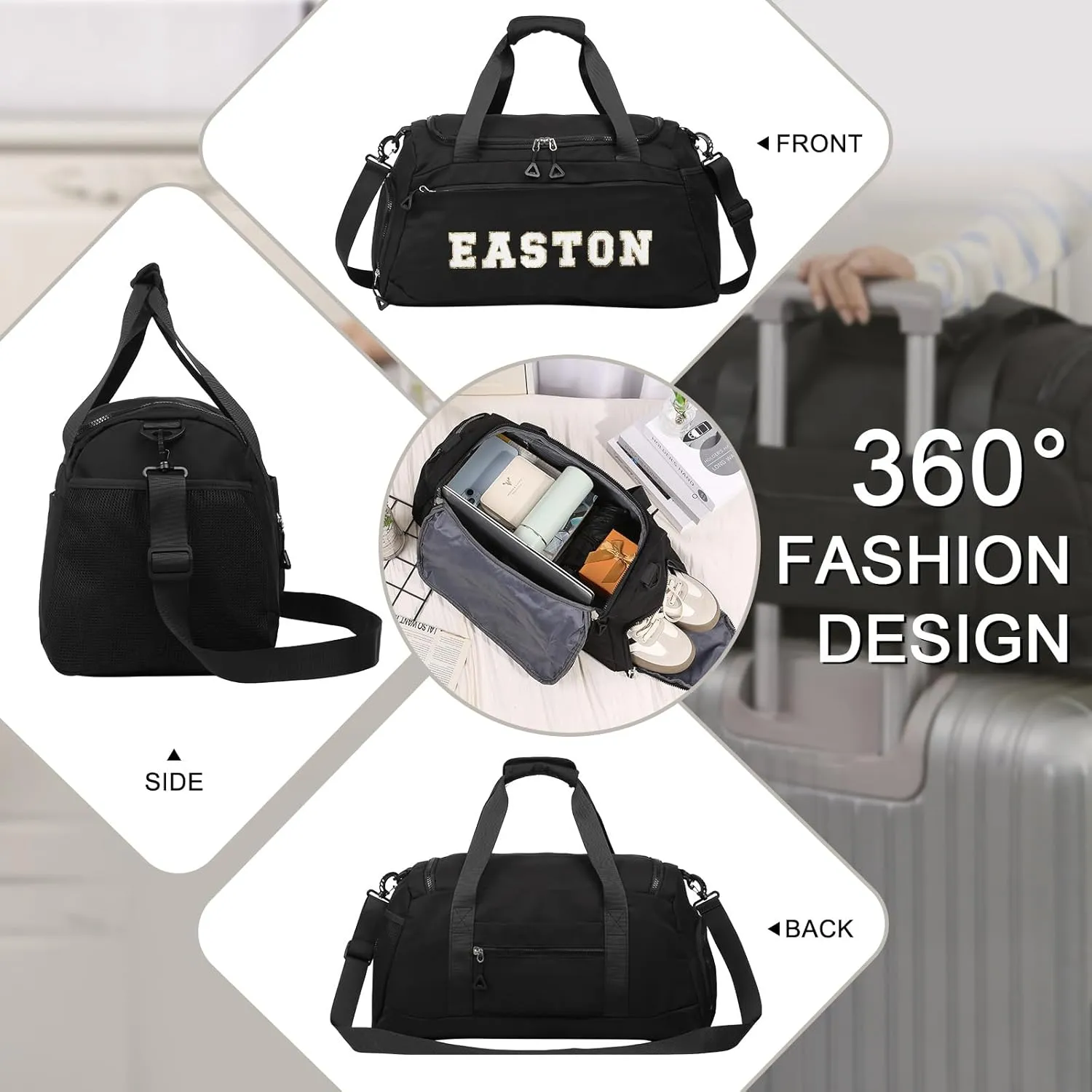 Personalized Gym Bag Custom Name Gym Bags for Men Women duffle bag for travel Weekend Sport Bag Carry On Bags for Airplanes Black Pink Purple 18x10x9 Inches