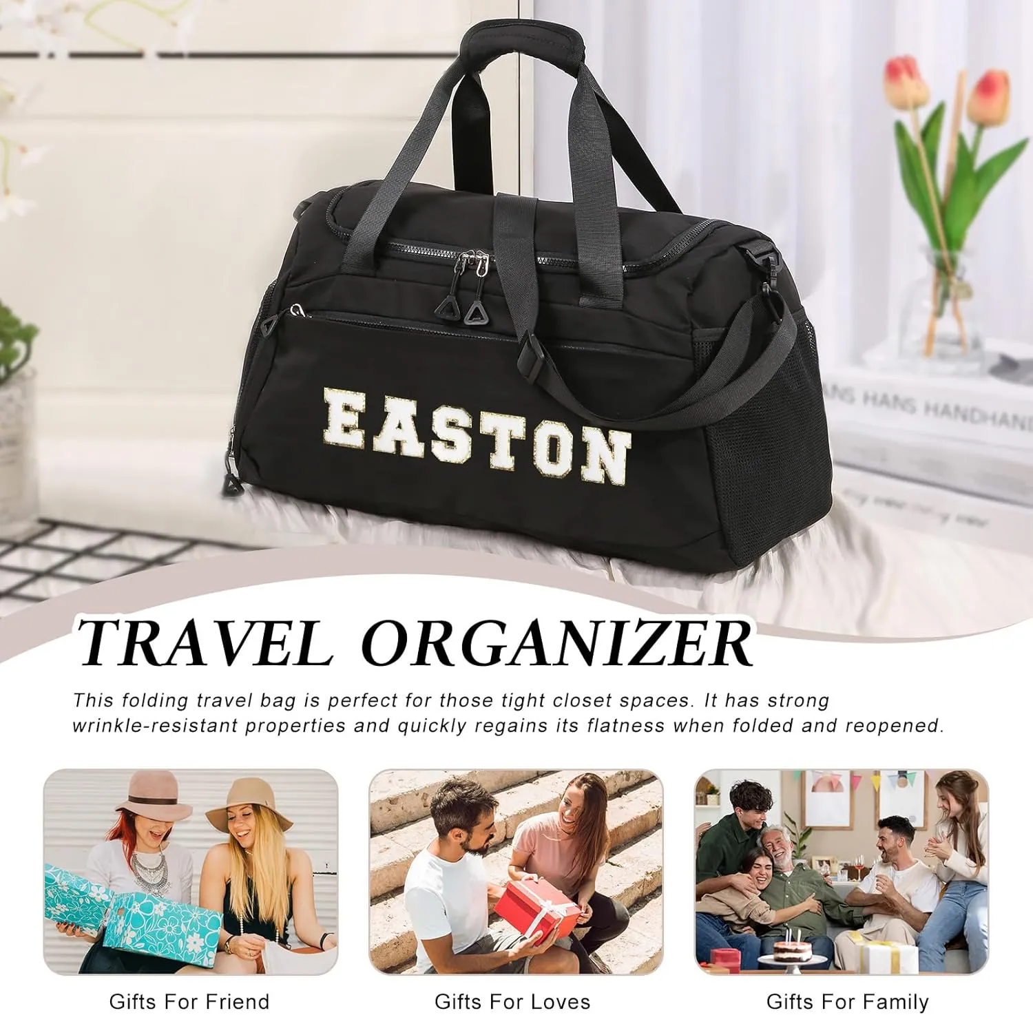 Personalized Gym Bag Custom Name Gym Bags for Men Women duffle bag for travel Weekend Sport Bag Carry On Bags for Airplanes Black Pink Purple 18x10x9 Inches