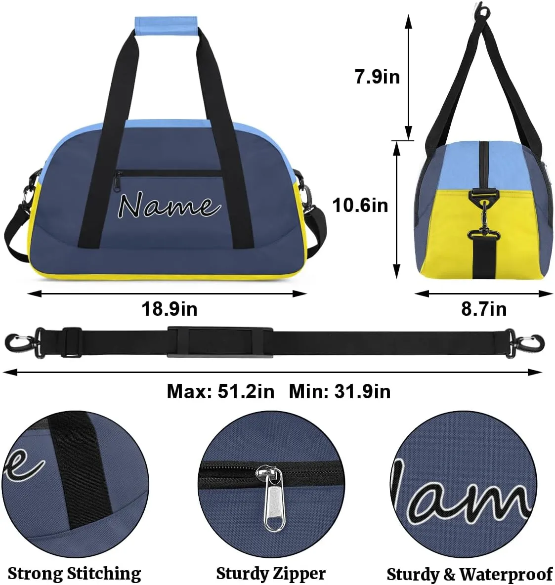 Personalized Gym Bag for Men Women, Custom Name Sports Travel Duffel Bag Gym Tote Bags Swimming Workout Carry On Weekender Duffel Bag