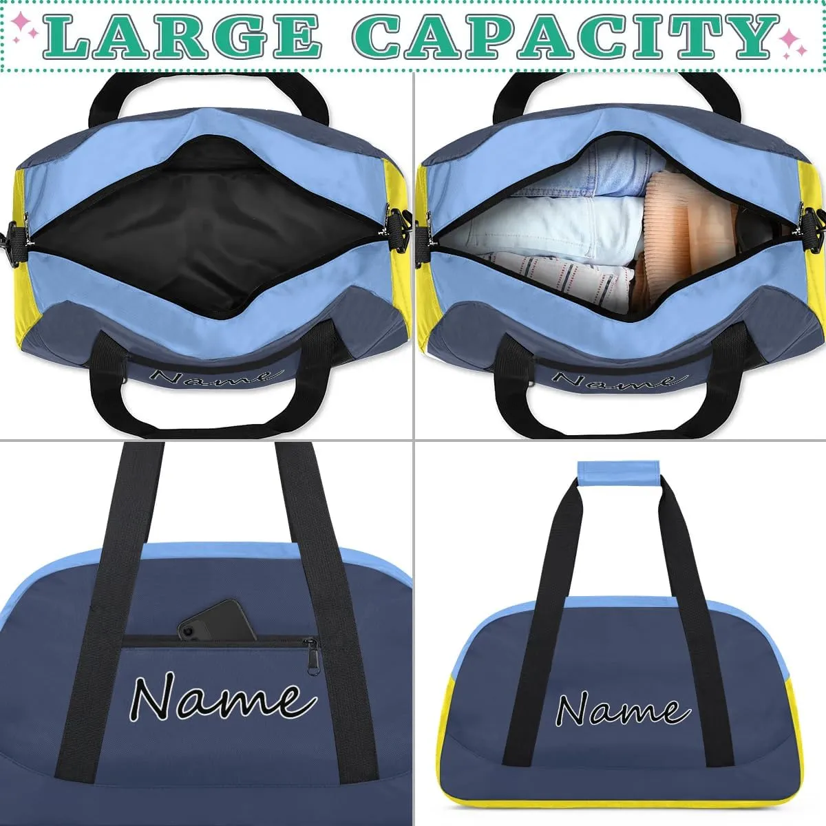 Personalized Gym Bag for Men Women, Custom Name Sports Travel Duffel Bag Gym Tote Bags Swimming Workout Carry On Weekender Duffel Bag