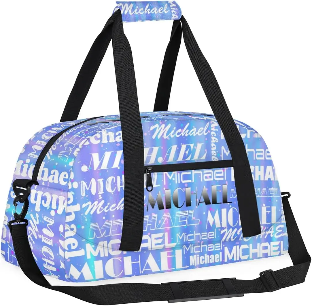 Personalized Gym Bag with Name Blue Custom Gym Bag Sport Duffel Bag for Women, Customized Gymnastics Ballet Dance Bag Overnight Weekender Bag