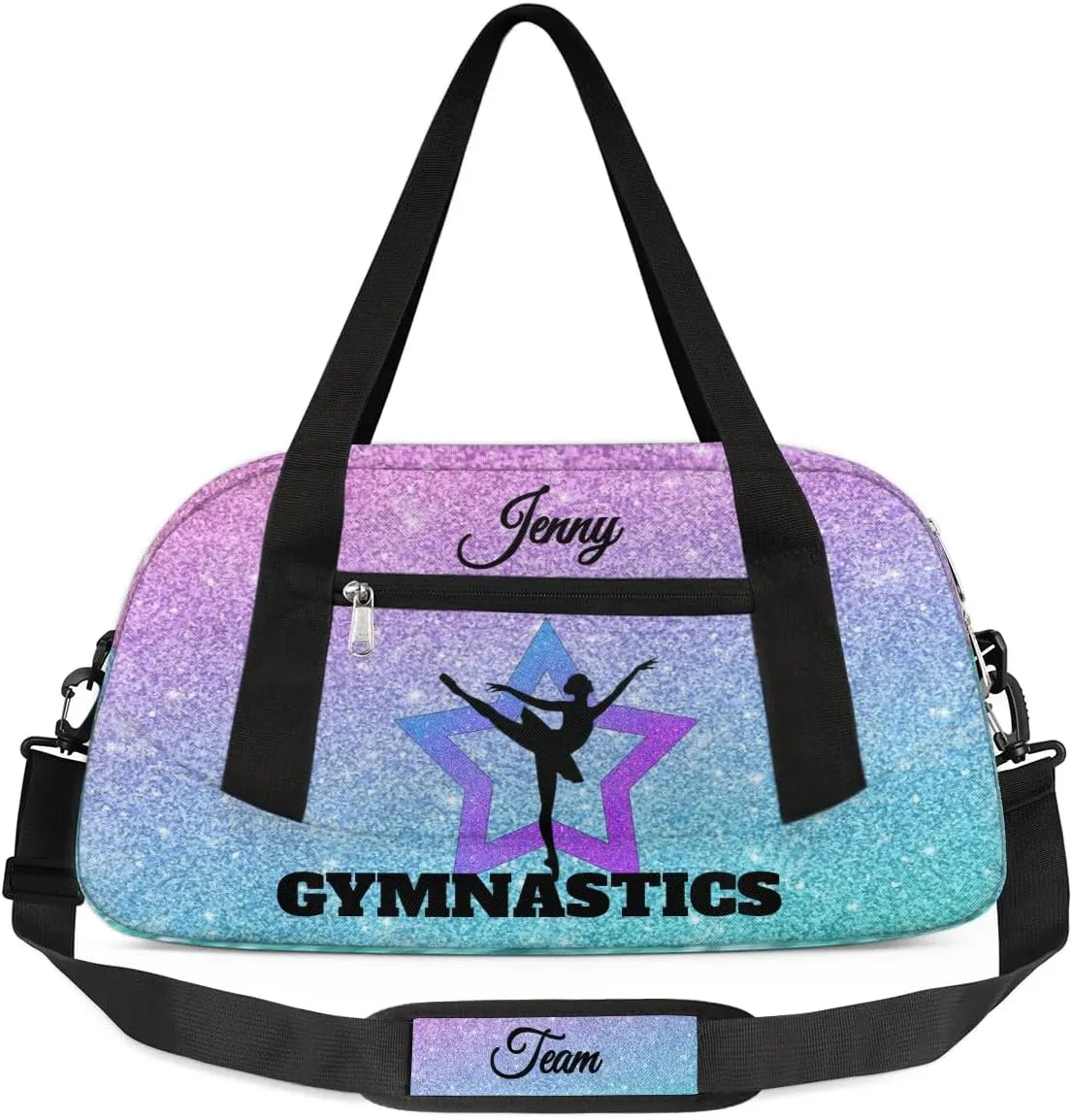 Personalized Gymnastics Dance Bag for Girls, Customized Kids Overnighter Duffle Bag for Gym,Travel Sport Weekender Bags with Name Text Logo Team Gifts,Glitter