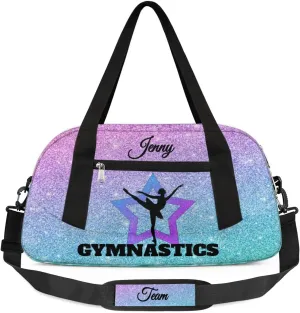 Personalized Gymnastics Dance Bag for Girls, Customized Kids Overnighter Duffle Bag for Gym,Travel Sport Weekender Bags with Name Text Logo Team Gifts,Glitter