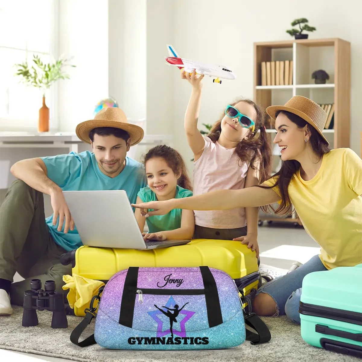 Personalized Gymnastics Dance Bag for Girls, Customized Kids Overnighter Duffle Bag for Gym,Travel Sport Weekender Bags with Name Text Logo Team Gifts,Glitter