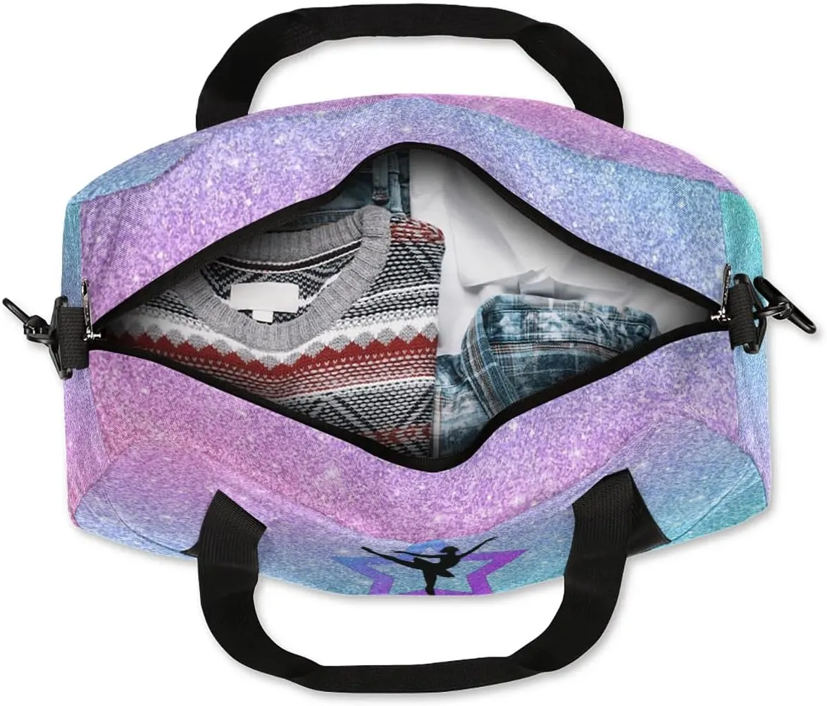 Personalized Gymnastics Dance Bag for Girls, Customized Kids Overnighter Duffle Bag for Gym,Travel Sport Weekender Bags with Name Text Logo Team Gifts,Glitter