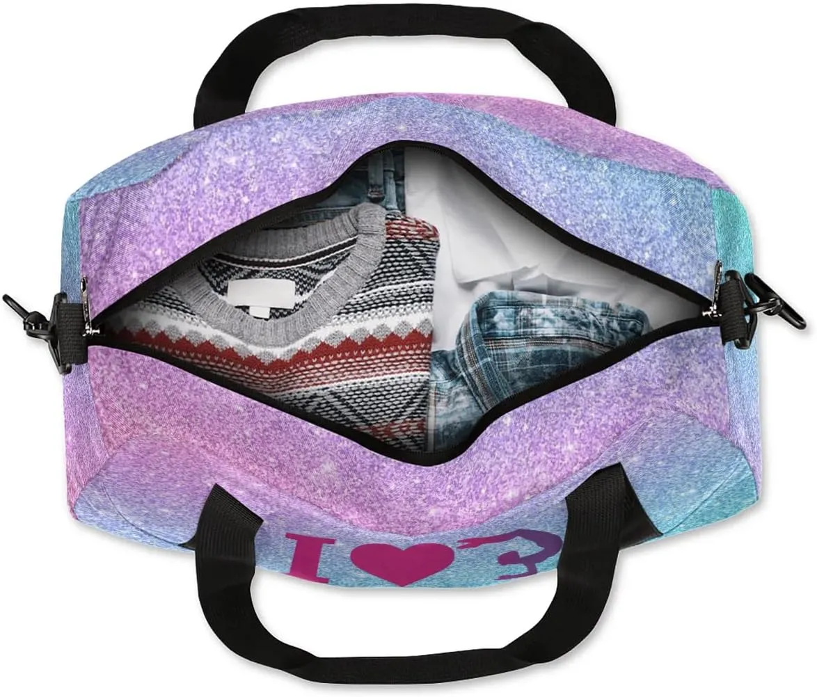 Personalized Gymnastics Dance Bag for Girls, Customized Kids Sport Overnighter Duffle Bag,Travel Weekender Bags with Name Text Logo Team Gifts,Glitter