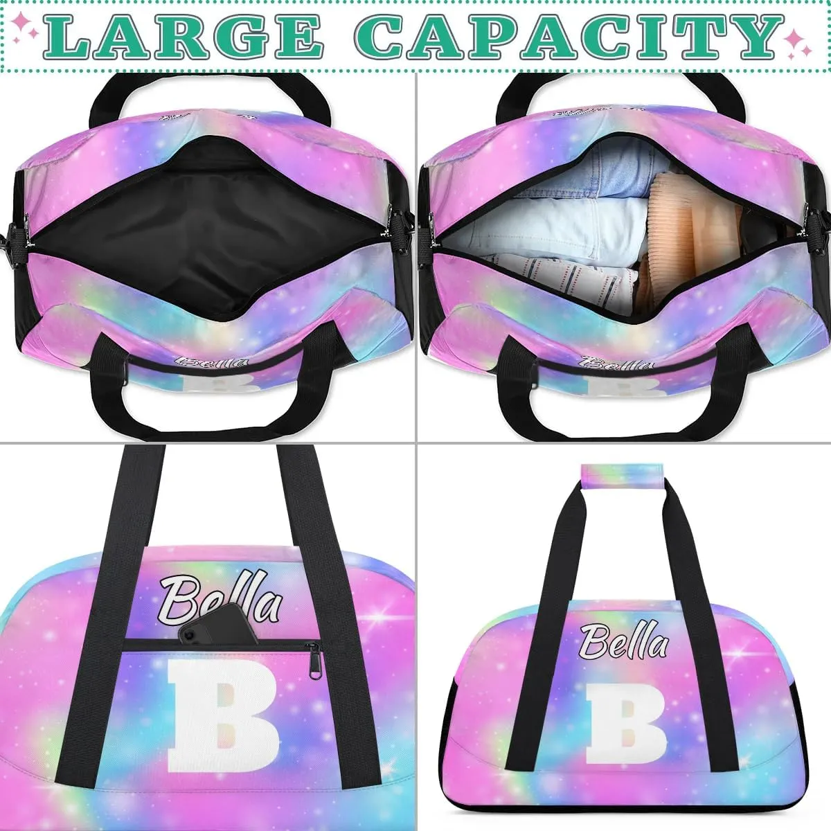 Personalized Initial Gym Duffel Bag, Monogrammed Gifts Sports Duffel Bag Weekender Overnight Bag for Women Men, Colorful
