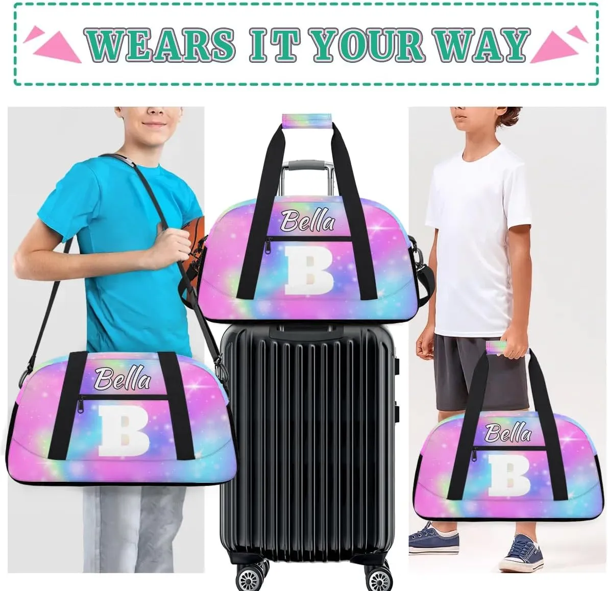Personalized Initial Gym Duffel Bag, Monogrammed Gifts Sports Duffel Bag Weekender Overnight Bag for Women Men, Colorful