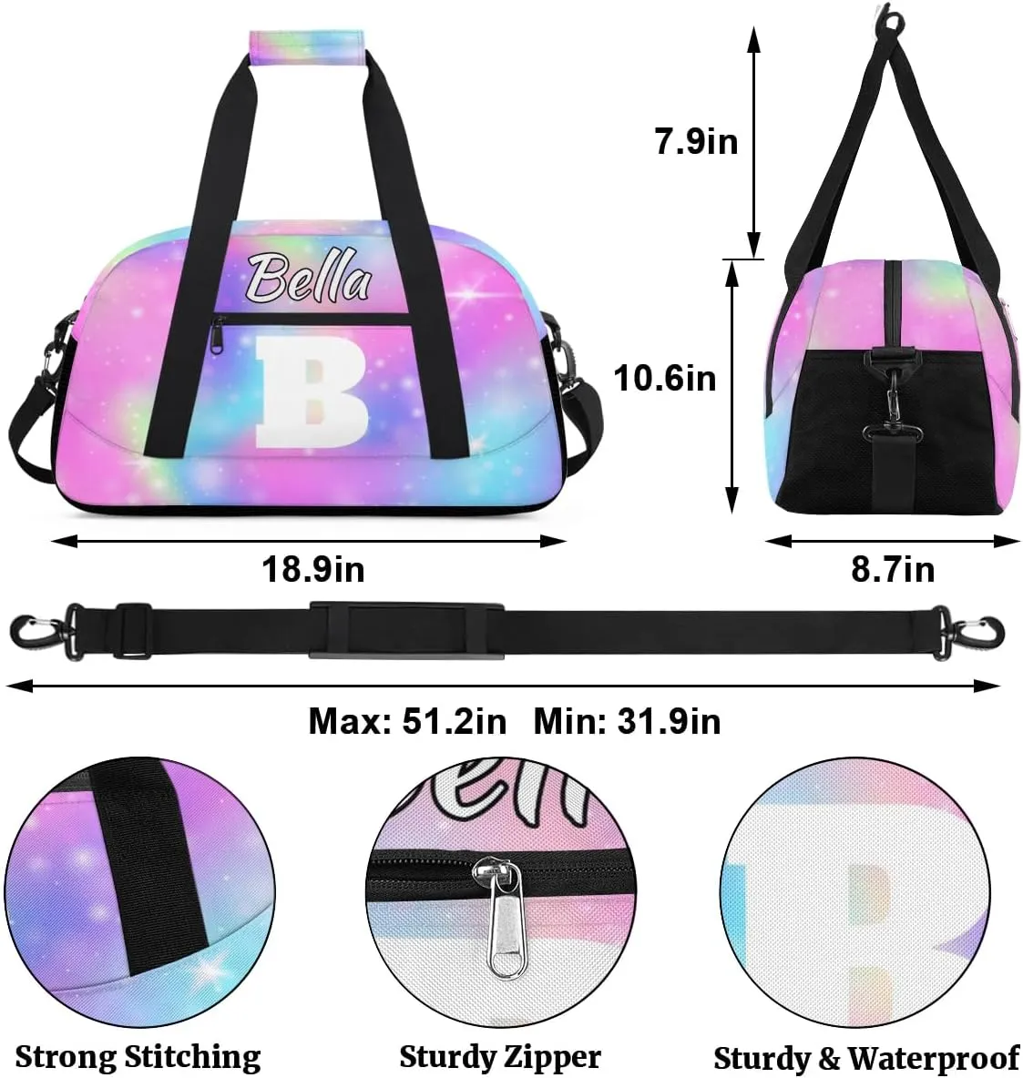 Personalized Initial Gym Duffel Bag, Monogrammed Gifts Sports Duffel Bag Weekender Overnight Bag for Women Men, Colorful