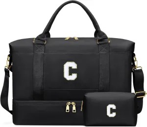 Personalized Initial Travel Duffle Bag for Teen Girl, Weekender Overnight Monogram Gym Carry on Bag with Shoe Compartment, Gifts for Daughter Friend Birthday Christmas