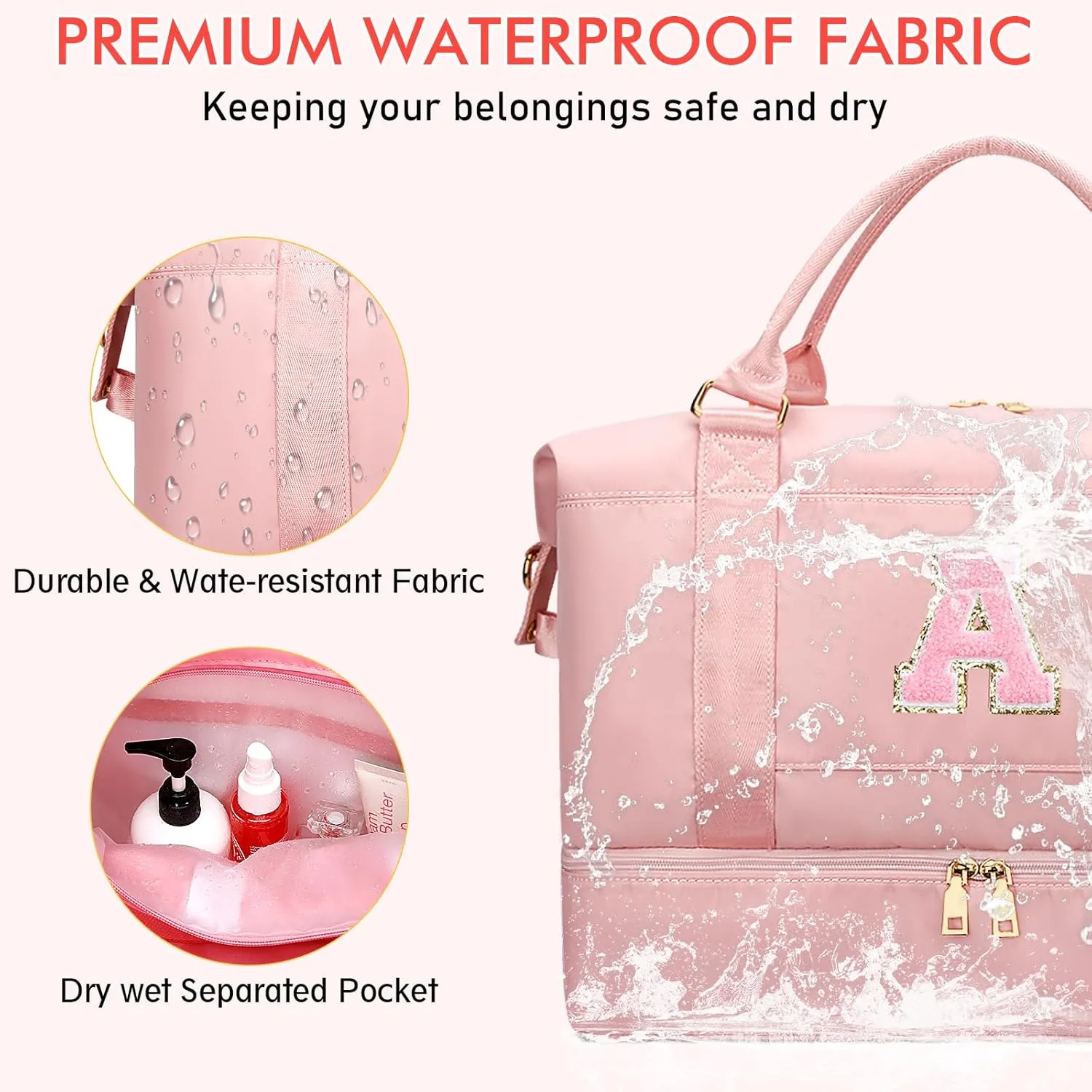Personalized Initial Travel Duffle Bag for Teen Girl, Weekender Overnight Monogram Gym Carry on Bag with Shoe Compartment, Gifts for Daughter Friend Birthday Christmas