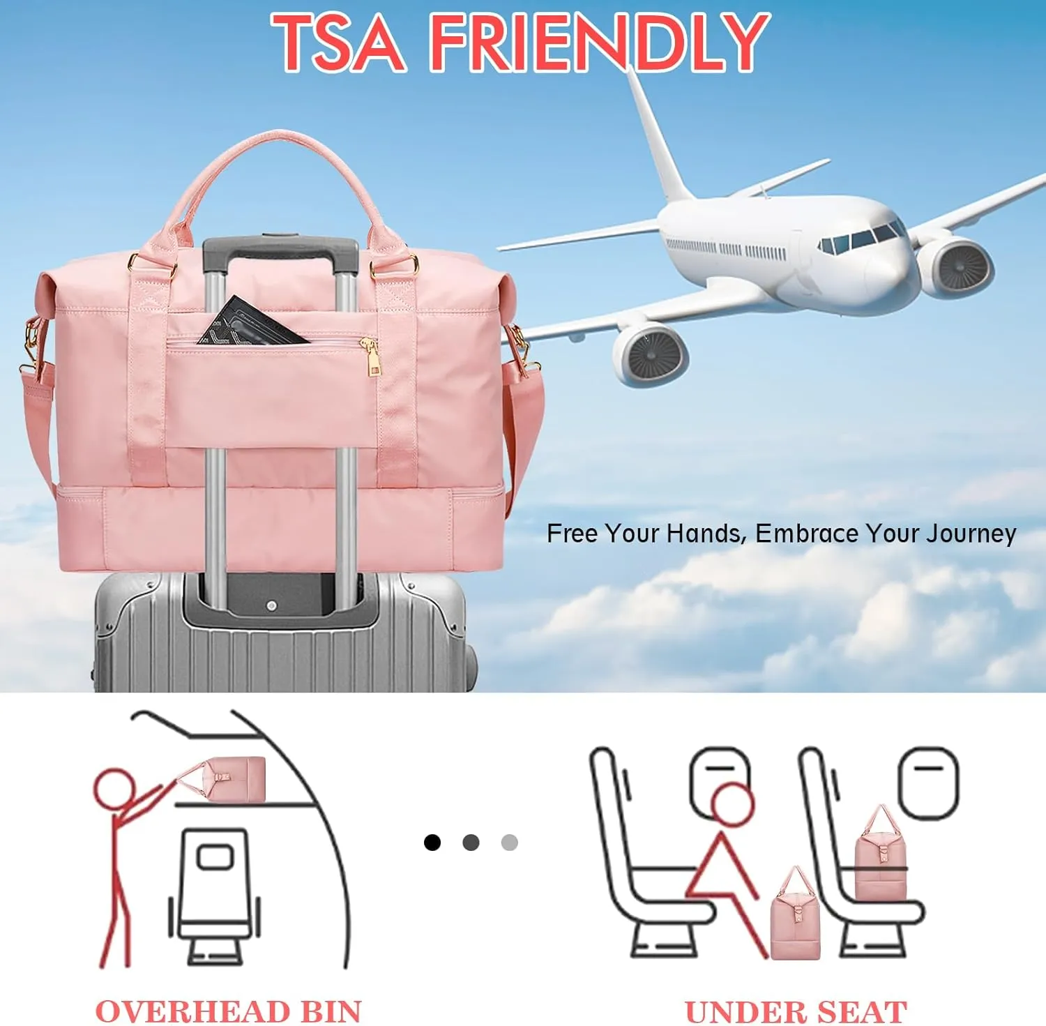 Personalized Initial Travel Duffle Bag for Teen Girl, Weekender Overnight Monogram Gym Carry on Bag with Shoe Compartment, Gifts for Daughter Friend Birthday Christmas