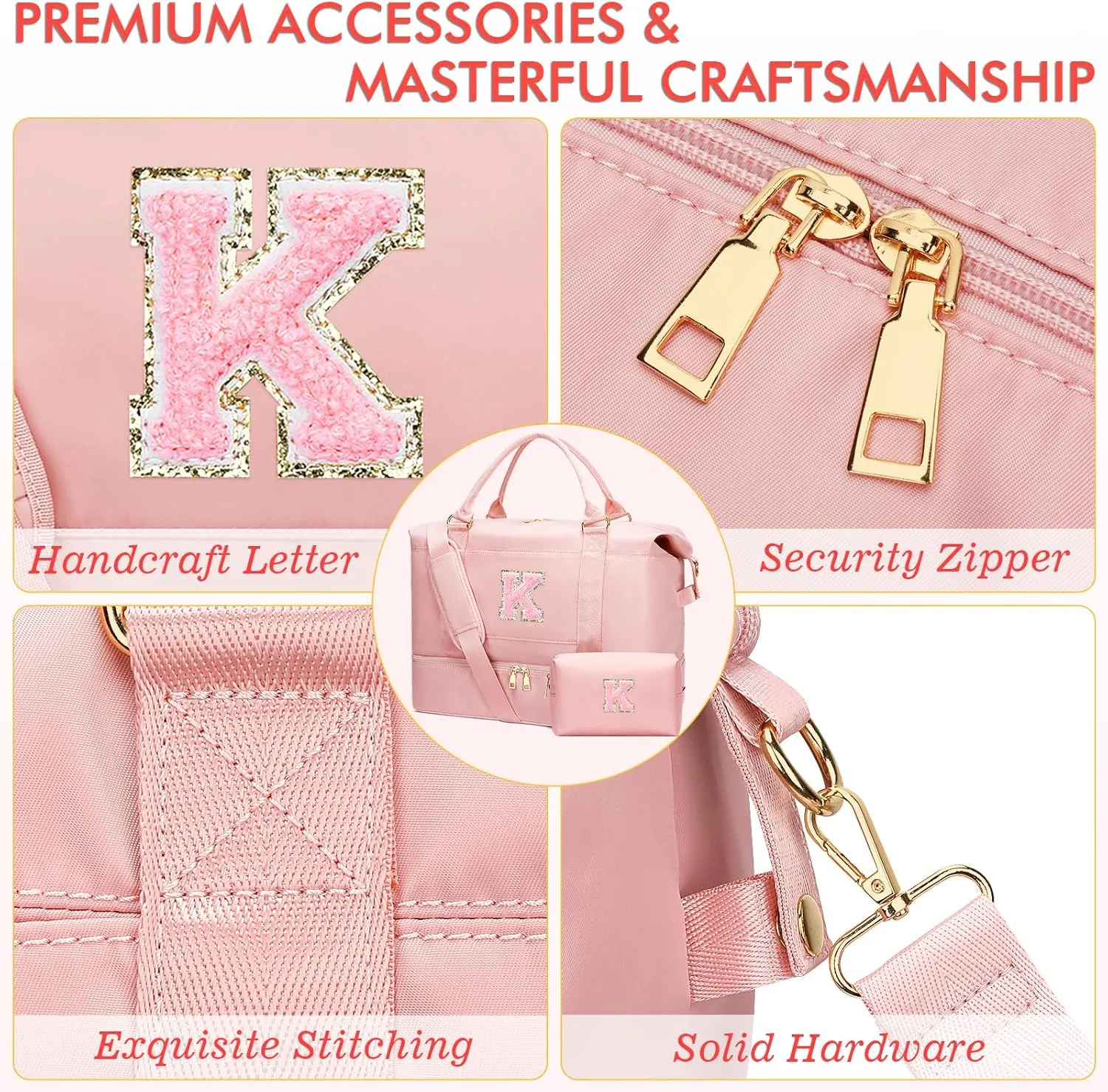 Personalized Initial Travel Duffle Bag for Teen Girl, Weekender Overnight Monogram Gym Carry on Bag with Shoe Compartment, Gifts for Daughter Friend Birthday Christmas