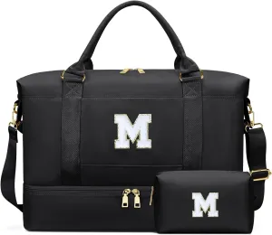 Personalized Initial Travel Duffle Bag for Teen Girl, Weekender Overnight Monogram Gym Carry on Bag with Shoe Compartment, Gifts for Daughter Friend Birthday Christmas