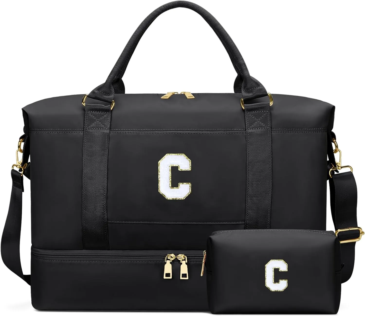 Personalized Initial Travel Duffle Bag for Teen Girl, Weekender Overnight Monogram Gym Carry on Bag with Shoe Compartment, Gifts for Daughter Friend Birthday Christmas