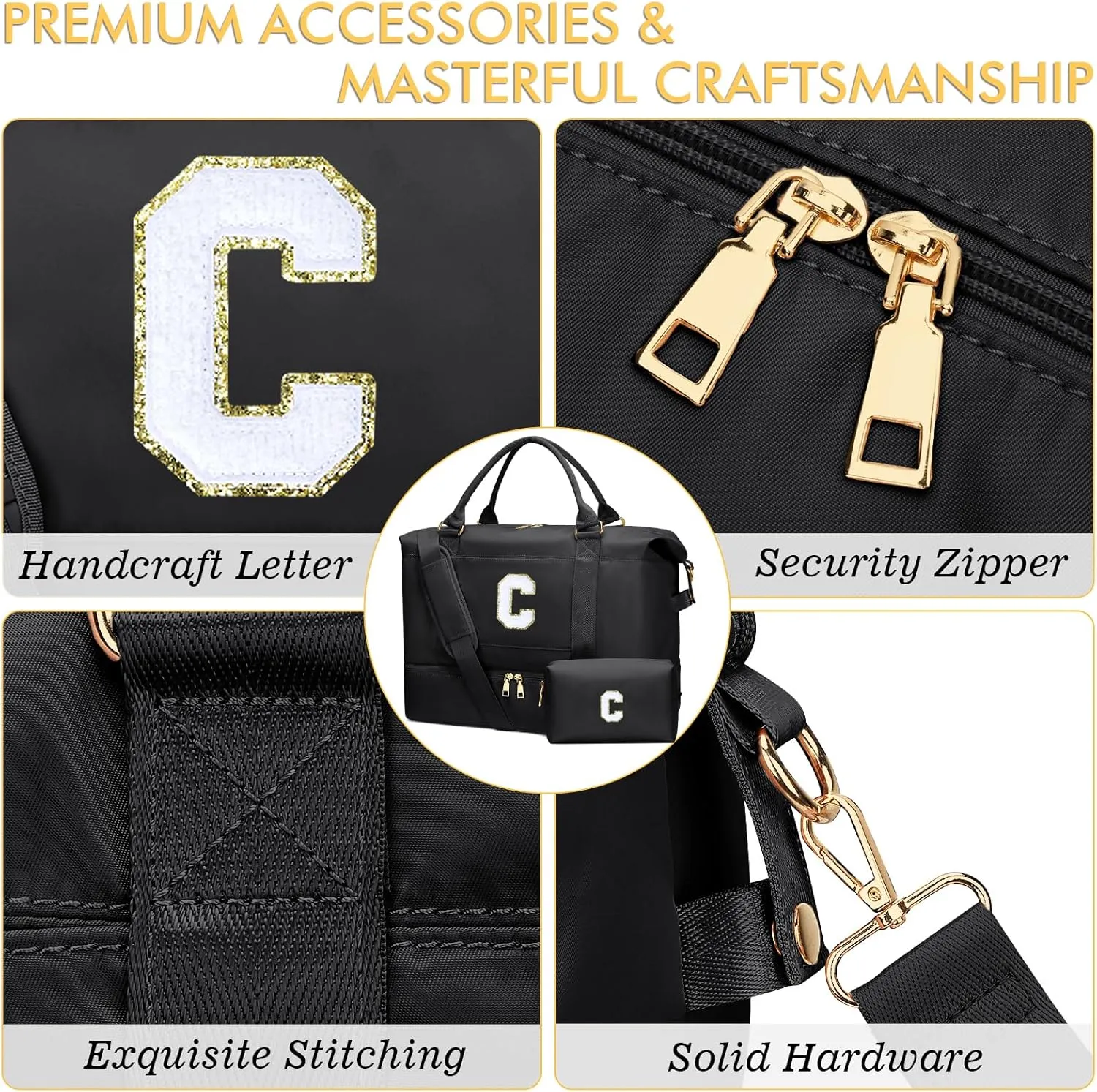 Personalized Initial Travel Duffle Bag for Teen Girl, Weekender Overnight Monogram Gym Carry on Bag with Shoe Compartment, Gifts for Daughter Friend Birthday Christmas
