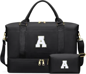 Personalized Initial Travel Duffle Bag for Teen Girl, Weekender Overnight Monogram Gym Carry on Bag with Shoe Compartment, Gifts for Daughter Friend Birthday Christmas