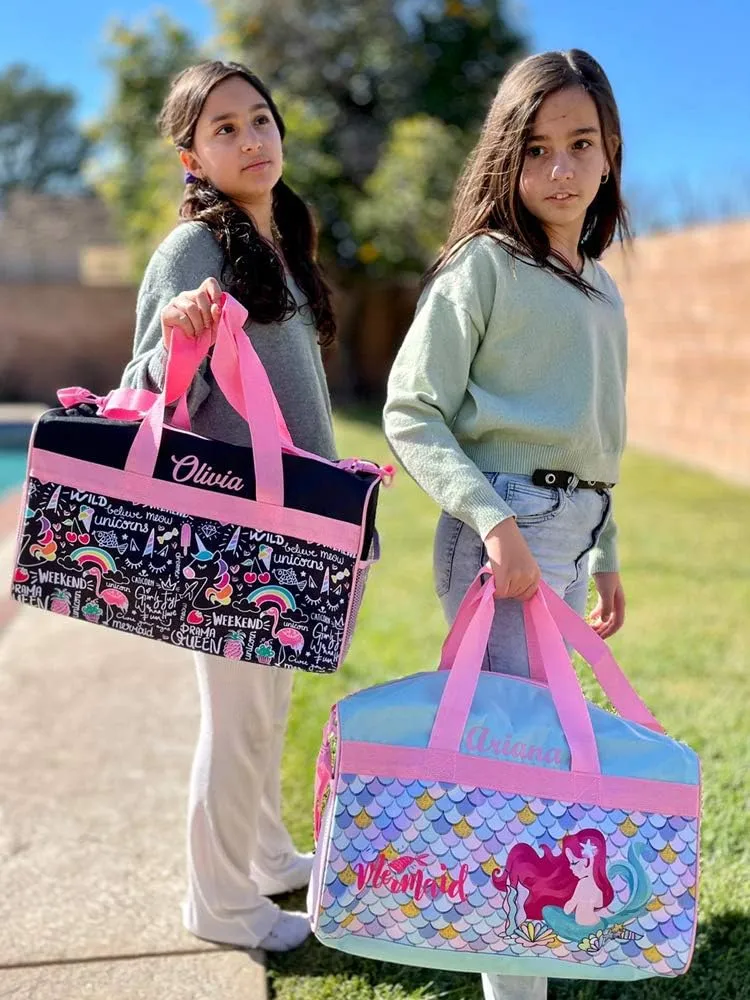 Personalized Kids 18 Inch Duffel Bag for Sports, Travel and Sleepover - Flamingo