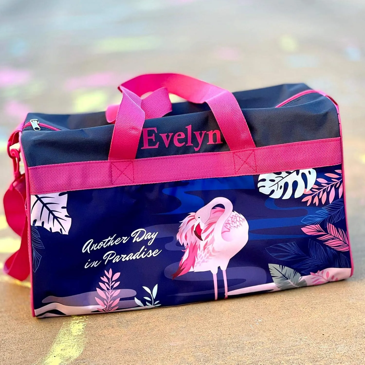 Personalized Kids 18 Inch Duffel Bag for Sports, Travel and Sleepover - Flamingo