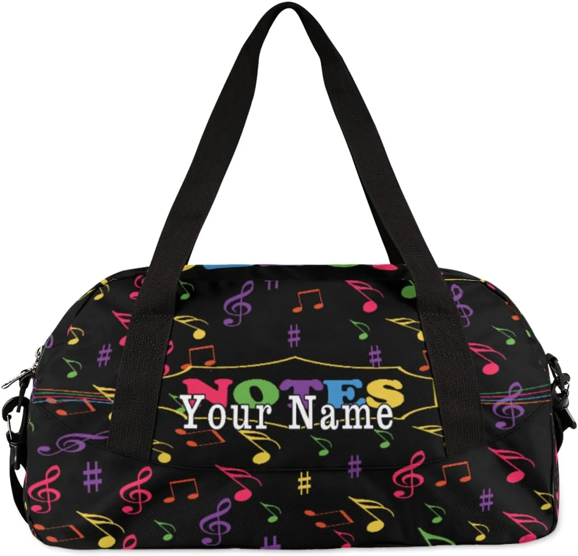 Personalized Kids Duffel Bag Colorful Music Note Pattern,Custom Sport Gym Bag for Boys Girls,WWeekender Overnight Bags Travel Duffel Bag,Customized Kids Gift