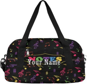 Personalized Kids Duffel Bag Colorful Music Note Pattern,Custom Sport Gym Bag for Boys Girls,WWeekender Overnight Bags Travel Duffel Bag,Customized Kids Gift
