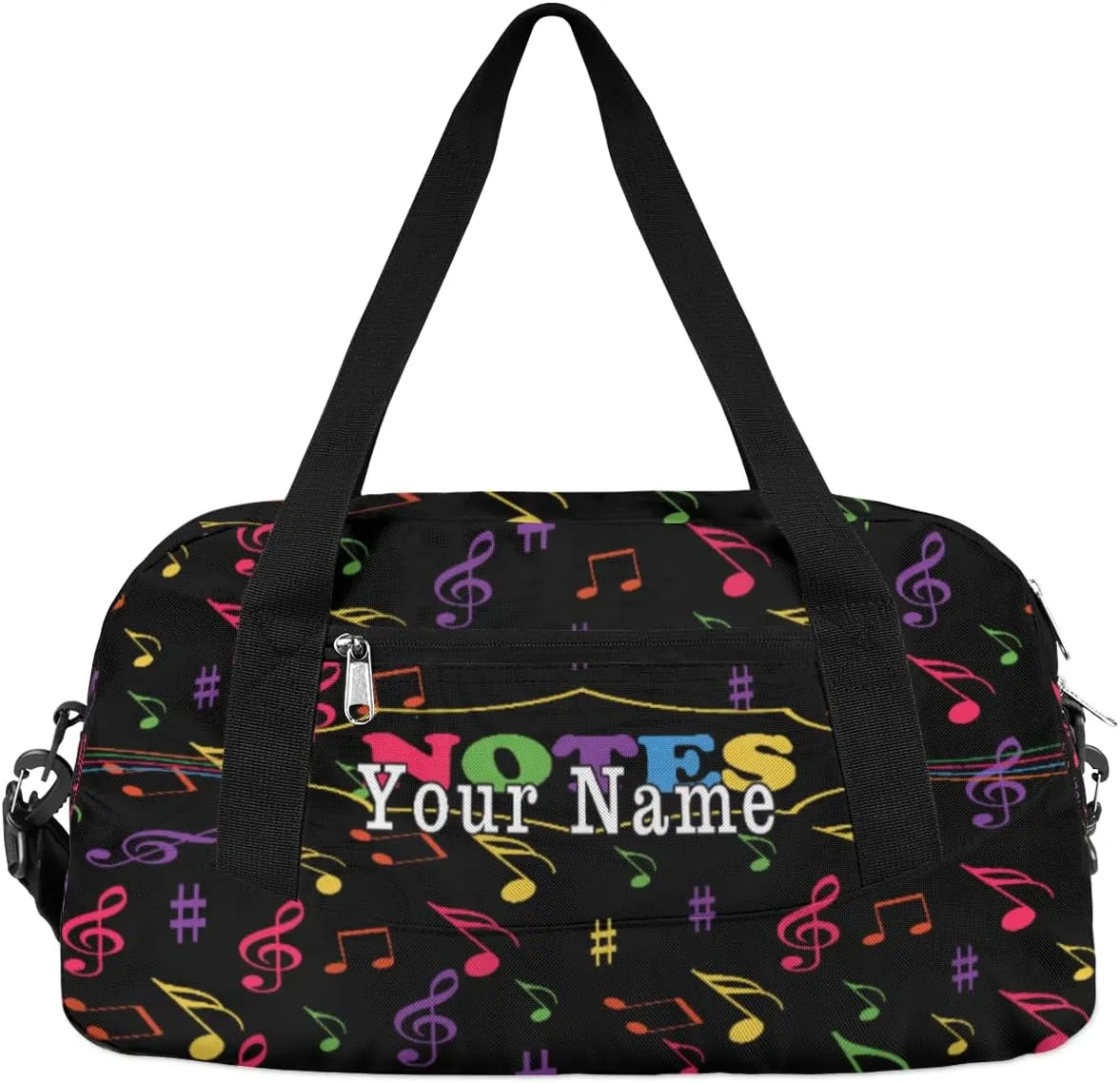 Personalized Kids Duffel Bag Colorful Music Note Pattern,Custom Sport Gym Bag for Boys Girls,WWeekender Overnight Bags Travel Duffel Bag,Customized Kids Gift