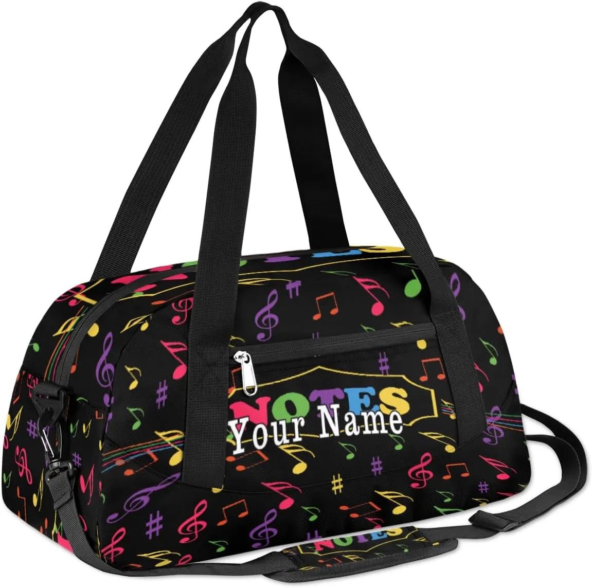 Personalized Kids Duffel Bag Colorful Music Note Pattern,Custom Sport Gym Bag for Boys Girls,WWeekender Overnight Bags Travel Duffel Bag,Customized Kids Gift