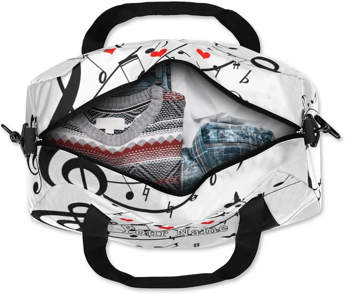 Personalized Kids Duffel Bag Cute Cat Music Note,Custom Sport Gym Bag for Boys Girls,WWeekender Overnight Bags Travel Duffel Bag,Customized Kids Gift