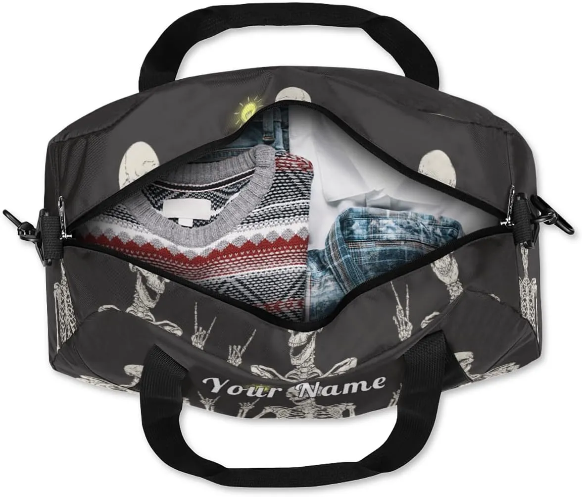 Personalized Kids Duffel Bag Funny Skull Skeleton,Custom Sport Gym Bag for Boys Girls,WWeekender Overnight Bags Travel Duffel Bag,Customized Kids Gift