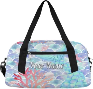 Personalized Kids Duffel Bag Ocean Mermaid Scale Tail,Custom Sport Gym Bag for Boys Girls,WWeekender Overnight Bags Travel Duffel Bag,Customized Kids Gift