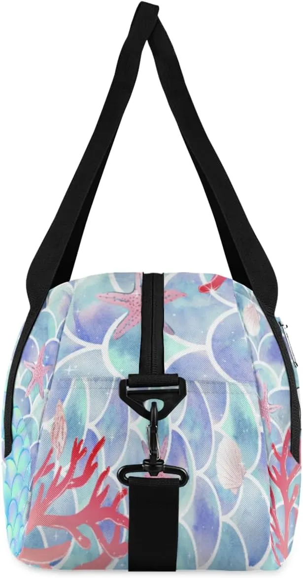 Personalized Kids Duffel Bag Ocean Mermaid Scale Tail,Custom Sport Gym Bag for Boys Girls,WWeekender Overnight Bags Travel Duffel Bag,Customized Kids Gift