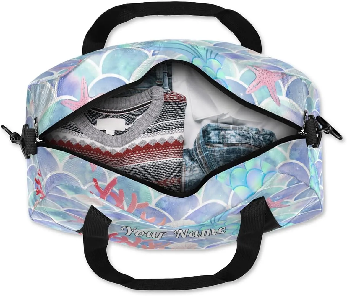 Personalized Kids Duffel Bag Ocean Mermaid Scale Tail,Custom Sport Gym Bag for Boys Girls,WWeekender Overnight Bags Travel Duffel Bag,Customized Kids Gift