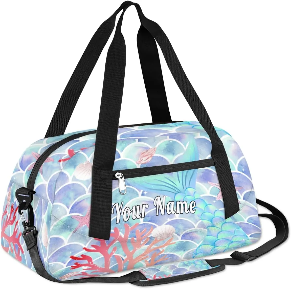 Personalized Kids Duffel Bag Ocean Mermaid Scale Tail,Custom Sport Gym Bag for Boys Girls,WWeekender Overnight Bags Travel Duffel Bag,Customized Kids Gift