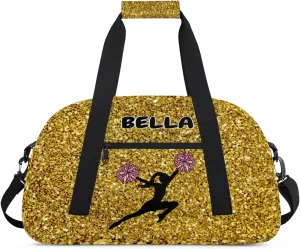 Personalized Kids Gym Bag, Custom Sport Duffel Bag, Cheerleading Dance Bag Weekender Bags Travel Duffel Bag for Girl Yellow Golden Sequins Effect