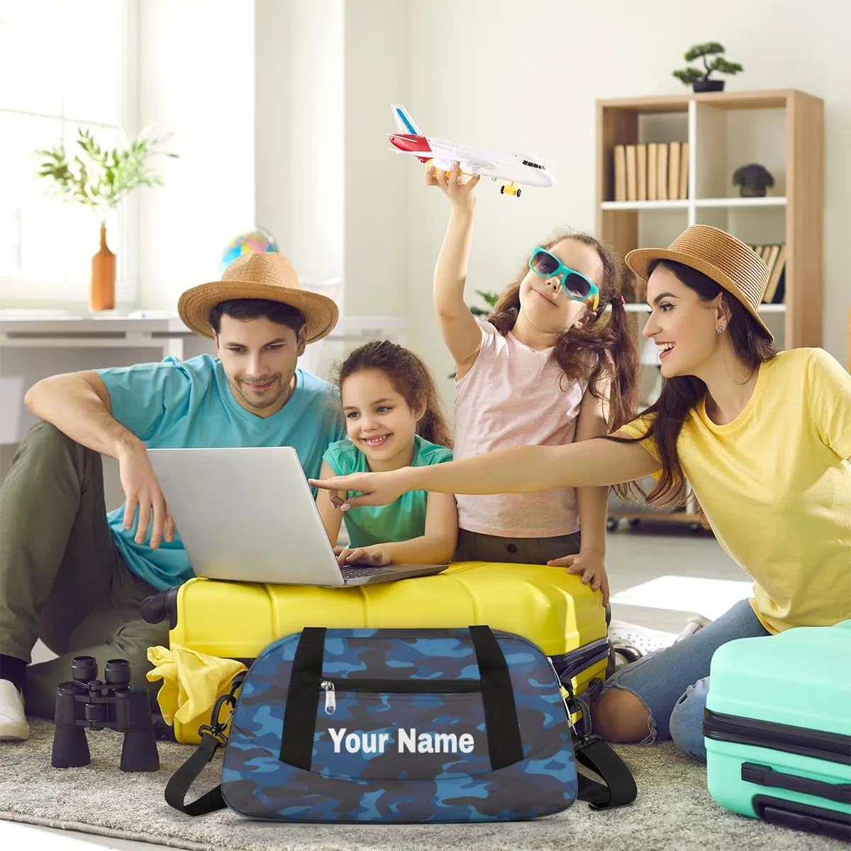 Personalized Kids Sport Duffel Bag Custom Name Weekender Overnight Bags for Boys Girls Teens Blue Camouflage Gym Bag Carry On Workout Travel Bag