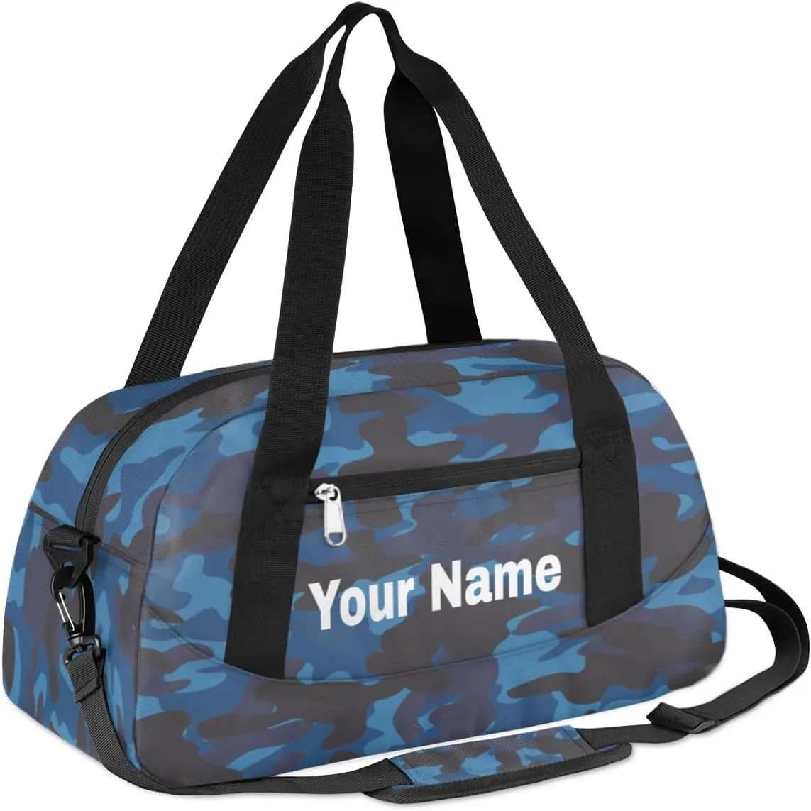 Personalized Kids Sport Duffel Bag Custom Name Weekender Overnight Bags for Boys Girls Teens Blue Camouflage Gym Bag Carry On Workout Travel Bag