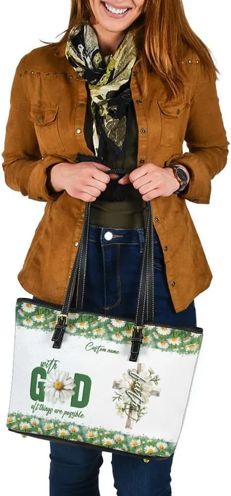 Personalized Leather Tote Bag – Custom Name Handbag for Women, Mother's Day, Birthday & Christmas Gift, Christian Gift