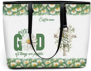 Personalized Leather Tote Bag – Custom Name Handbag for Women, Mother's Day, Birthday & Christmas Gift, Christian Gift