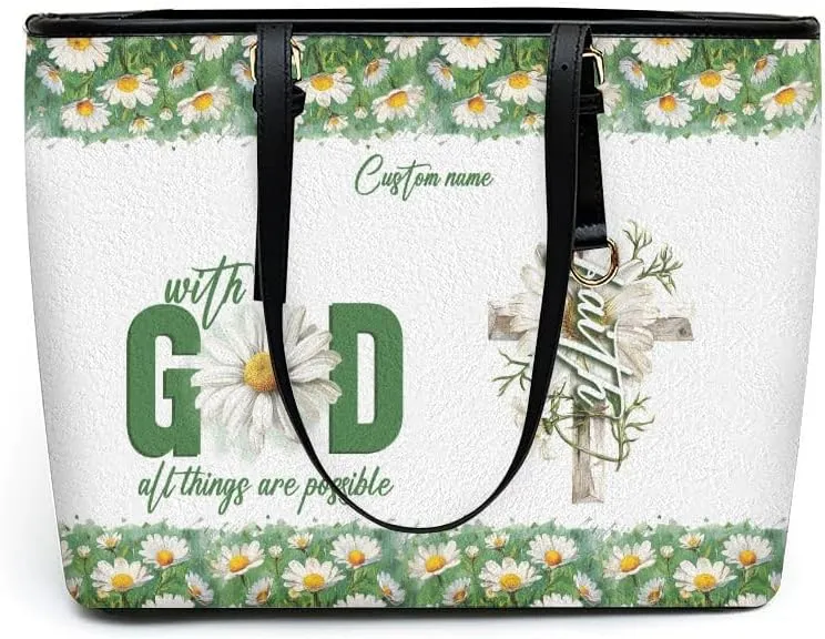 Personalized Leather Tote Bag – Custom Name Handbag for Women, Mother's Day, Birthday & Christmas Gift, Christian Gift