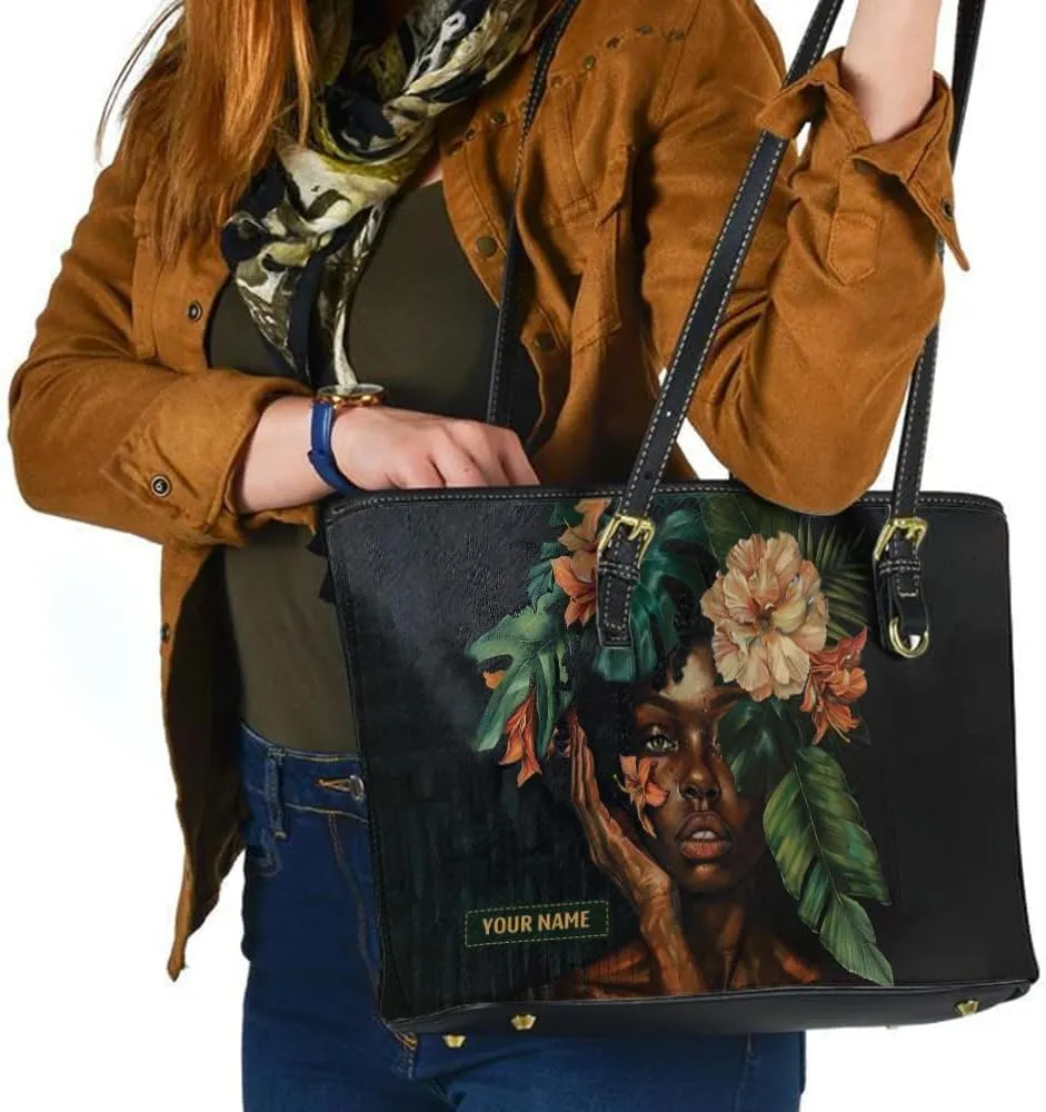 Personalized Leather Tote Bag for Black African Women, Custom Name Handbag, Mother’s Day Birthday & Christmas Gift