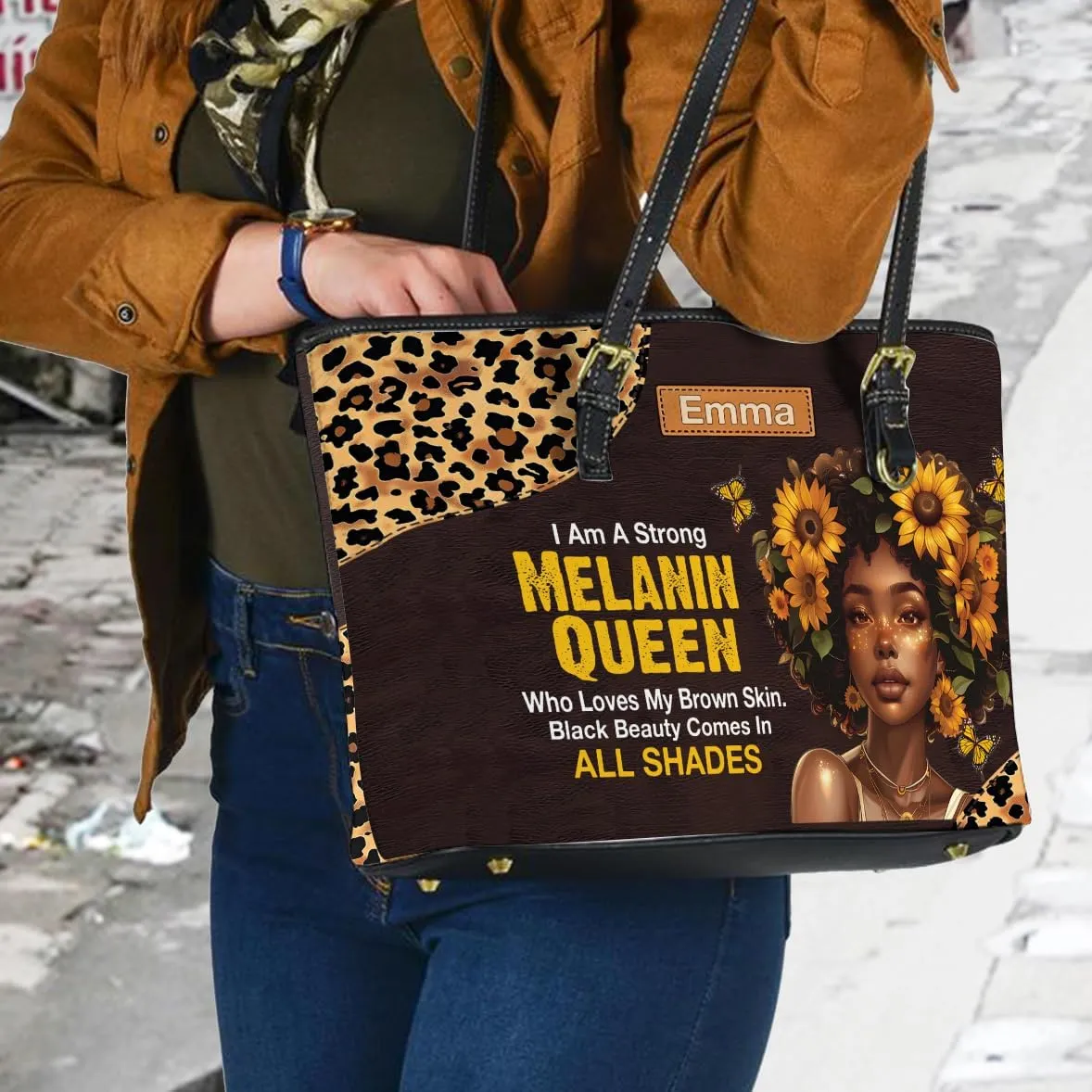 Personalized Leather Tote Bag for Black African Women, Custom Name Handbag, Mother’s Day Birthday & Christmas Gift