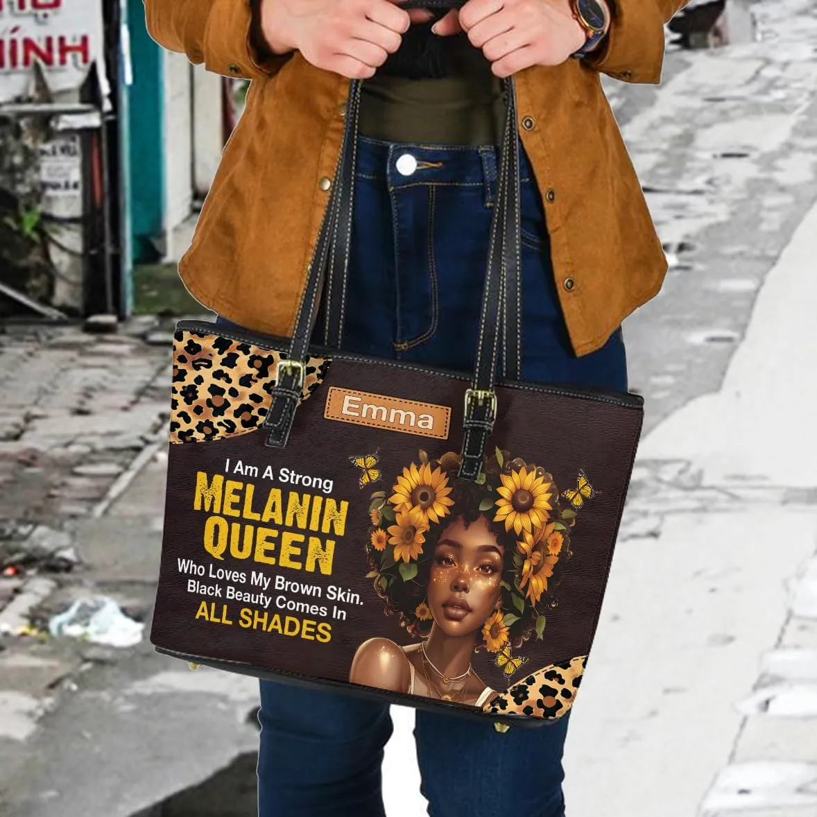Personalized Leather Tote Bag for Black African Women, Custom Name Handbag, Mother’s Day Birthday & Christmas Gift
