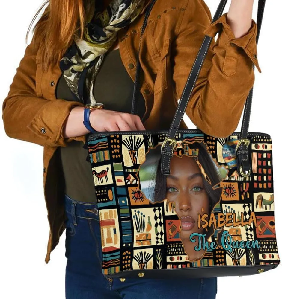 Personalized Leather Tote Bag for Black African Women, Custom Name Handbag, Mother’s Day Birthday & Christmas Gift