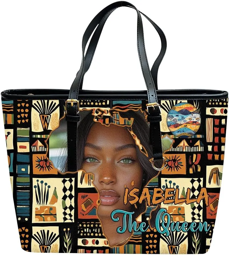 Personalized Leather Tote Bag for Black African Women, Custom Name Handbag, Mother’s Day Birthday & Christmas Gift
