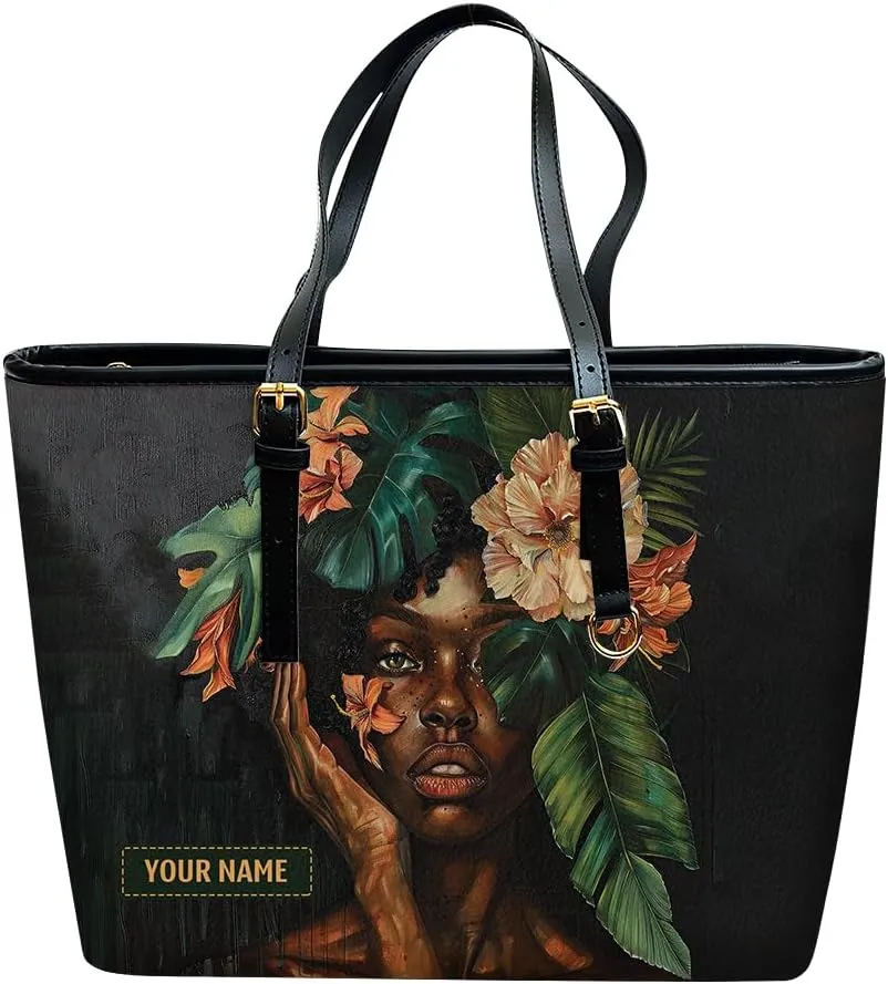 Personalized Leather Tote Bag for Black African Women, Custom Name Handbag, Mother’s Day Birthday & Christmas Gift