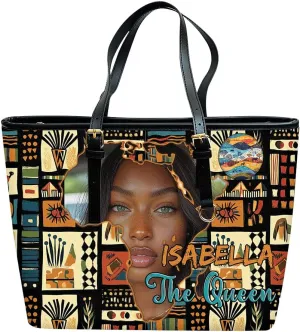 Personalized Leather Tote Bag for Black African Women, Custom Name Handbag, Mother’s Day Birthday & Christmas Gift
