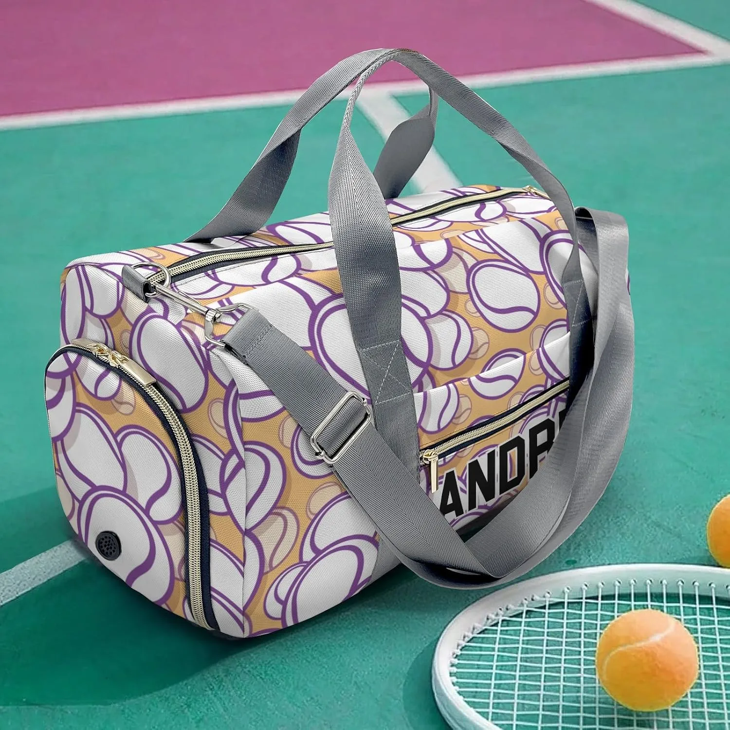 Personalized Luggage Bag Yellow Tennis Customized Travel Bag with Name Sports Bag Dance Bag Weekend Vacation Gym Bag