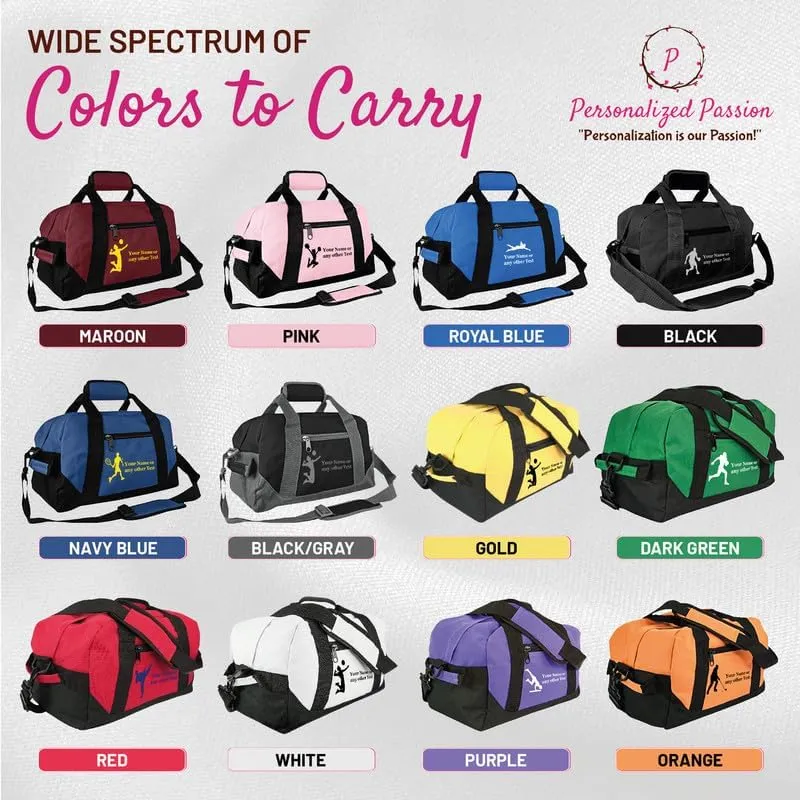 Personalized Passion Small Sports Duffel Bags for Kids - 14” Waterproof Travel Duffle with Embroidered Name & Baseball Design - Gold Two-Toned Kids Weekender Bag for Boys and Girls
